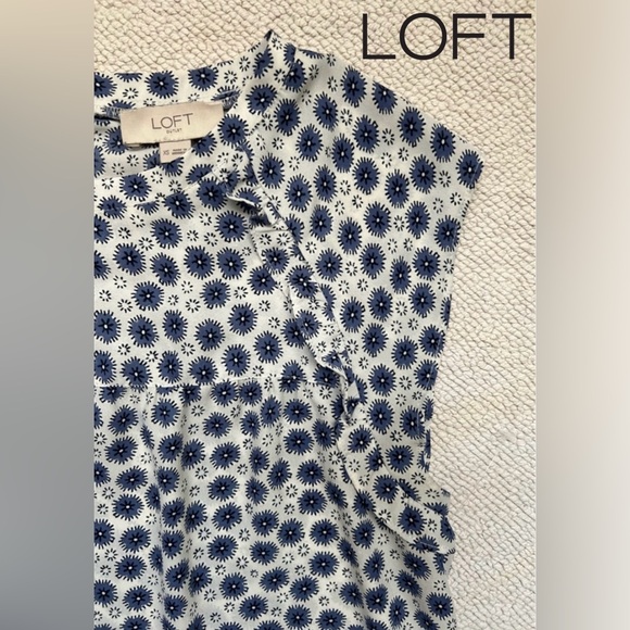 LOFT Tops - LOFT Ruffle Top/Blouse | Color: Blue,White,black Print | Size: XS